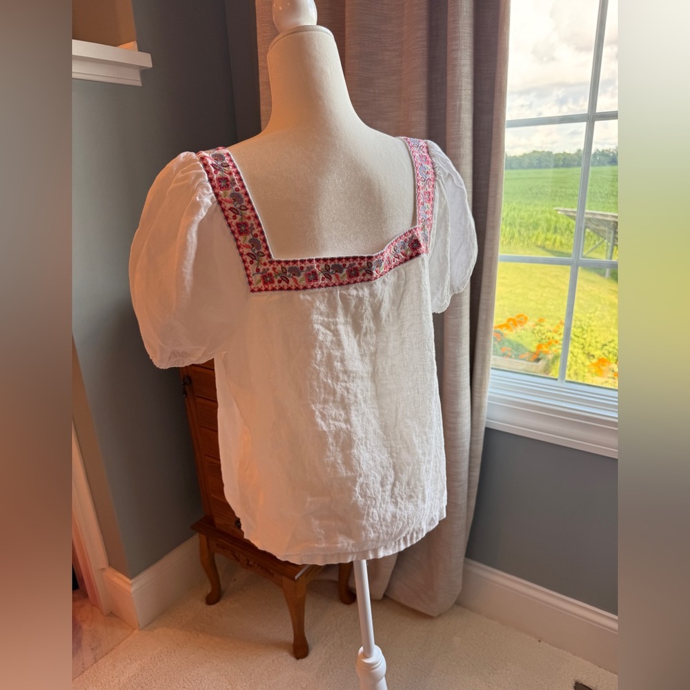 Boden White Top with Pink Embroidery - Picture 2 of 4